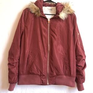 Faux Fur Hooded Bomber Jacket